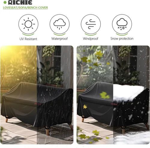Vista 6 de RICHIE Funda de sofá biplaza para patio, funda impermeable para sofá de 2 plazas para exteriores, con ventilación de aire, resistente a los rayos