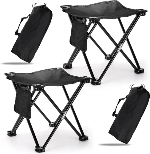 Cididu Paquete de 2 taburetes de campamento, silla de camping compacta de 13 pulgadas, asiento plegable ligero con bolsillo lateral y bolsa de