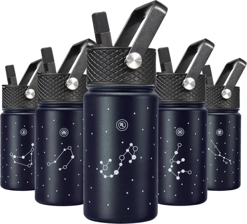 Vista 11 de BJPKPK Botella de agua con tapa con pajilla, botella de agua aislada de 15 onzas, botellas de agua de metal de acero inoxidable, termo reutilizable