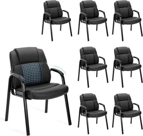 Vista 10 de OLIXIS Silla de oficina para sala de espera, escritorio de cuero, recepción, sillas laterales estacionarias para invitados con brazos acolchados