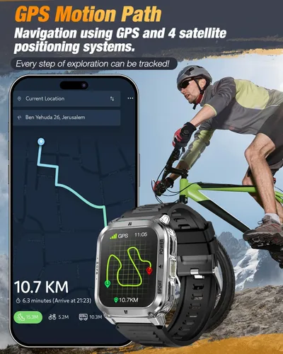 Vista 5 de Rugged Durable Smartwatch for Men — Military-Grade Tactical Watch with GPS Map, Bluetooth Calling, 14-Day Battery Life, Heart Rate Monitor, AMOLED