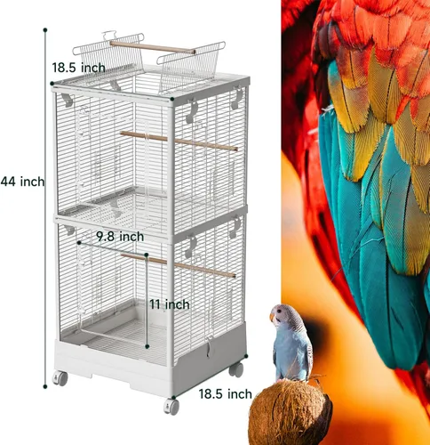 Vista 3 de 40 Inch Medium Small Bird Double Cage for Parrot Lovebirds Finches Canaries Parakeets Cockatiels Budgie Parrotlet Conures, w/Detachable Standing