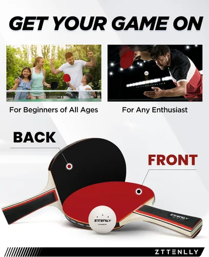 Vista 8 de Ping Pong Paddles with Balls - Better Control & Sticky Inverted Rubber - Table Tennis Paddles Set for Indoor & Outdoor