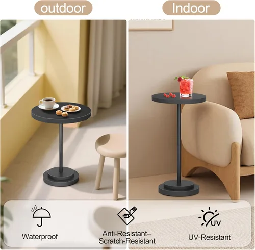 Vista 6 de Mesa de bebidas, pequeñas mesas auxiliares de pedestal para espacios pequeños, mesa redonda de madera para martini para exteriores, sala de estar