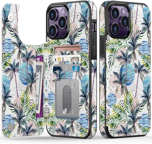 Vista 956 de LETO para iPhone 15 Pro Funda tipo cartera - Tapa tipo folio con patada - Diseños de moda - Tarjetero - Funda protectora para mujeres y niñas - 6.1