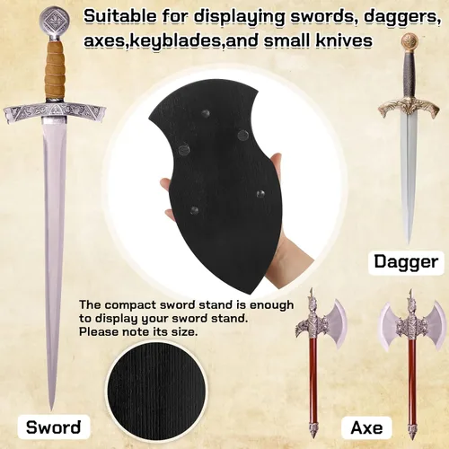 Vista 4 de Queekay Colgador de Placa de Madera para Montaje en Pared de Espada Katana, Soporte de Exhibición para Pared con Herrajes (Negro, Elegante)