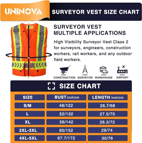 Vista 5 de UNINOVA Surveyor Safety Vest Reflective for Men, Class 2 Heavy Duty Safety Vests Reflective with Pockets