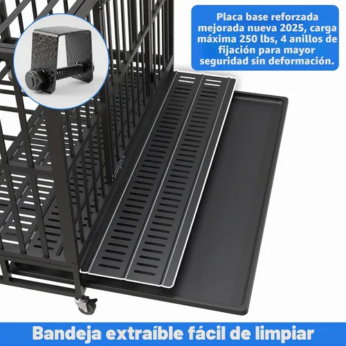 Vista 5 de NUGRIART - Jaula de perro de 42 pulgadas resistente e indestructible, perrera XL de acero a prueba de escapes para perros grandes, diseño de doble