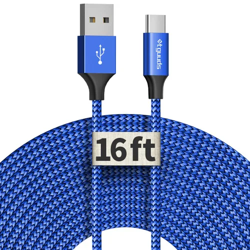 Vista 8 de etguuds Cable USB C extra largo de 16 pies, USB-A 2.0 a tipo C, cable trenzado de nailon de carga rápida compatible con Samsung Galaxy Note, LG