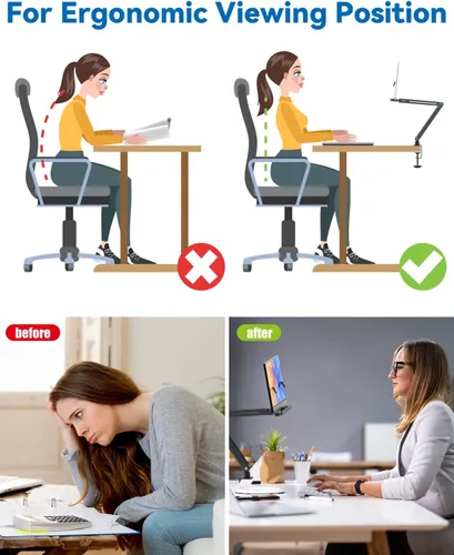 Vista 2 de Soporte con abrazadera para escritorio de acrílico para libros de lectura, diseño ergonómico, altura ajustable hasta 20 pulgadas con bases