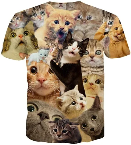 Vista 2 de ZYooh 2018 Fashion Men 3D Graphic Kitty Cat Printed Short Tee Tops