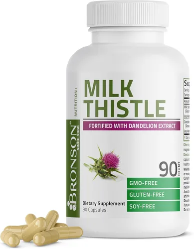 Bronson Cardo Mariano Silimarina Marianum y Extracto de Diente de León Apoyo para la Salud del Hígado, Soporte Antioxidante, Desintoxicación, 90