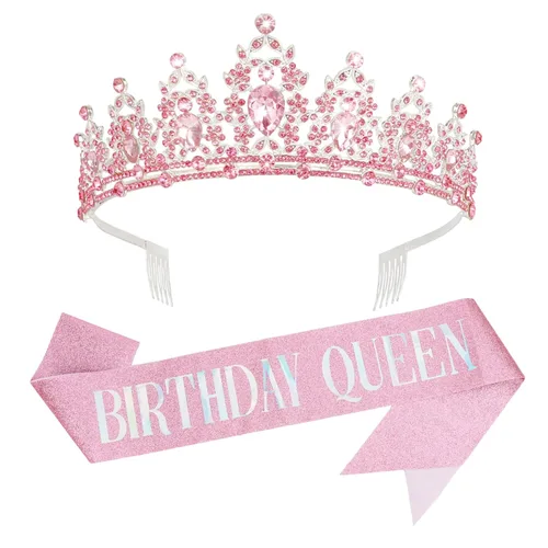Vista 12 de CAVETEE Diadema negra de cumpleaños para mujer, corona de reina de cumpleaños y banda negra para decoración de fiesta para mujer