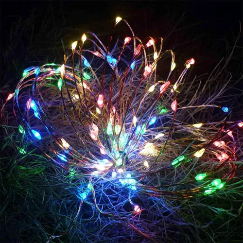 Vista 5 de Guirnalda de luces solares, 100 luces LED de alambre de cobre, luces solares de 33 pies, 8 modos, impermeables, para exteriores, para fiestas
