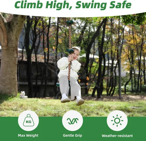 Vista 9 de Columpio de disco para niños al aire libre – Columpios de árbol de alta resistencia con plataforma antideslizante y cuerda ajustable, Asiento