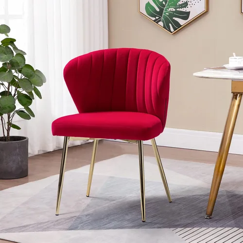 Vista 19 de HULALA HOME Silla de comedor de terciopelo, bonita silla de acento sin brazos, silla de sala de estar con patas doradas, silla lateral tapizada