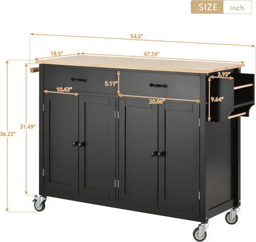 Vista 162 de LUMISOL Carrito de isla de cocina con ruedas de bloqueo con 2 cajones y 4 gabinetes, isla de cocina rodante con estantes ajustables, mesa de madera