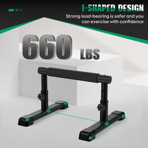 Vista 2 de IMAYCC Push Up Bar, Adjustable 7.5" and 10.6" High Parallettes Bars & Dip Bar With Full-Cover Foam Grips, No Wobbling Calisthenics Equipment For
