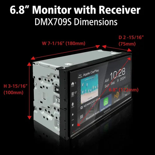 Vista 3 de KENWOOD DMX709S eXcelon Pantalla Táctil Capacitiva de 6.95 Pulgadas, Estéreo de Coche, CarPlay y Android Auto, Bluetooth, Radio HD AM/FM