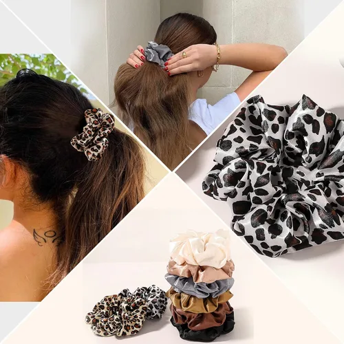 Vista 6 de Scrunchies - Bandas elásticas para el cabello, bandas elásticas para el cabello, paquete de accesorios neutros para el cabello, para mujeres y niñas