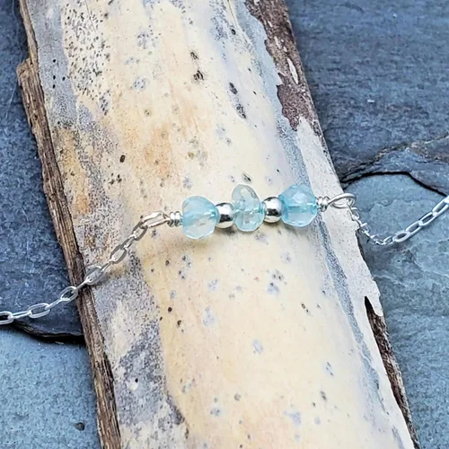 Vista 4 de EnCharmed Sterling Silver Aquamarine Delicate Choker, Handmade Minimal Dainty Gemstone Necklace, Adjustable Length 14-17 Inches, March Birthstone