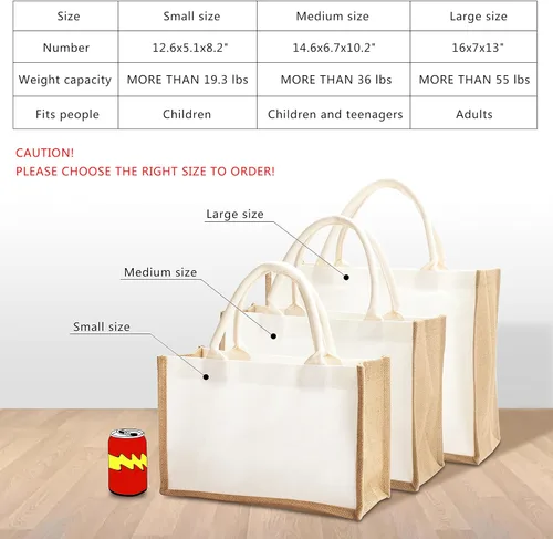 Vista 5 de Bolsas de arpillera, 14.5 x 6.7 x 10.2 pulgadas, juego de 6 bolsas de viaje, playa, boda y dama de honor