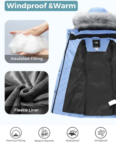 Vista 4 de ZSHOW Parka - Abrigo largo de invierno para niñas, chaqueta acolchada con capucha