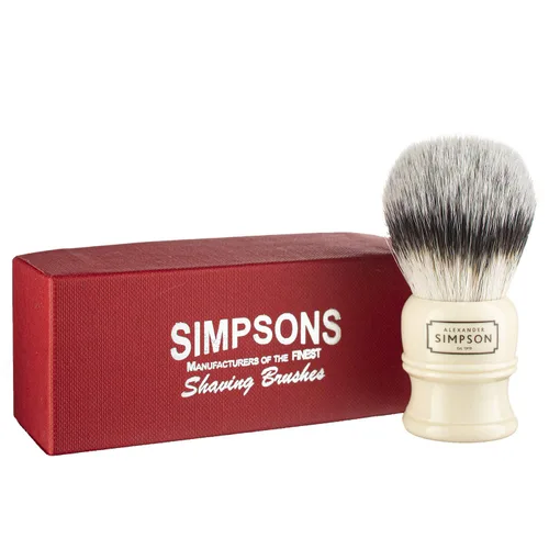 Alexander Simpsons Trafalgar 1 brocha de afeitar – T1 fibra sintética de alta densidad mango de imitación marfil – Simpson Shaving Brushes – Wet
