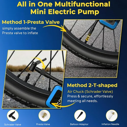 Vista 4 de MOVCAN Mini bomba de bicicleta con manómetro, bomba eléctrica de bicicleta de 150 PSI portátil, inflado rápido de 33 segundos, batería recargable