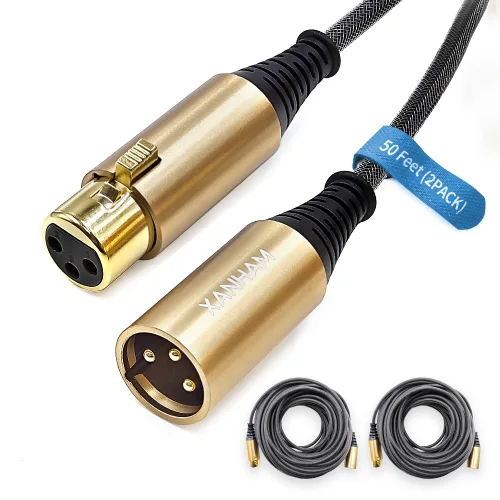 Vista 10 de Cable XLR de 3.3 pies/3.3 ft de micrófono de 3 pines hembra a macho, cable blindado equilibrado, trenzado de fibra con cable de micrófono de cobre