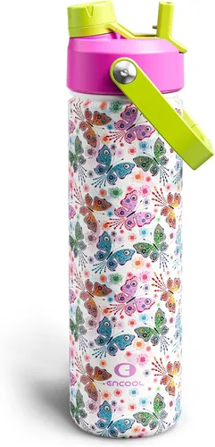 Vista 164 de Botella de agua aislada con popote para niños, botella de agua de acero inoxidable de 12 onzas con boquilla doble, a prueba de fugas, sin BPA, al