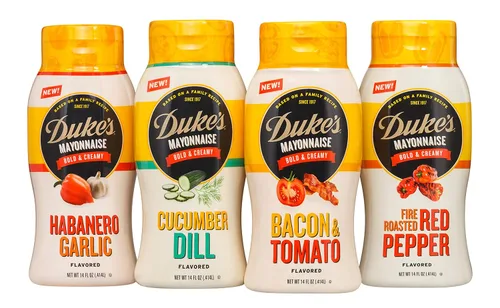 Vista 4 de Duke's Botella exprimible de mayonesa con sabor a tocino y tomate, ahumada y salada, 14 onzas (paquete de 1)