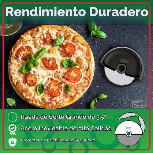 Vista 3 de Mindful Design - Cortador de pizza de rueda con cubierta protectora de la cuchilla, fácil de limpiar y apto para lavavajillas, cortador de pizza