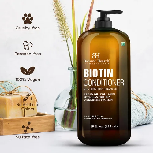 Vista 5 de Botanic Hearth Acondicionador de biotina con aceite de jengibre y queratina, para el crecimiento del cabello, con extracto de cúrcuma, aceite