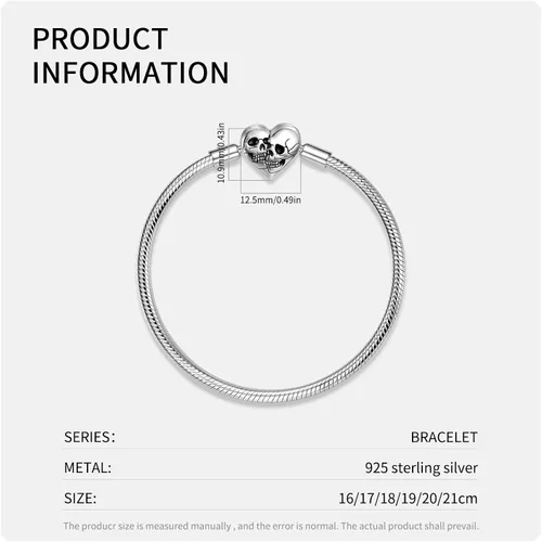 Vista 2 de AIEGNOS Pulsera de serpiente de calavera para mujer, dije de plata de ley 925 con dije de serpiente básica con dije de calavera para mujer, madre