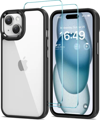 Vista 46 de HOOMIL Funda para iPhone 11 con 2 protectores de pantalla de vidrio templado, no amarillea, protección contra caídas, arañazos, transparente, parte