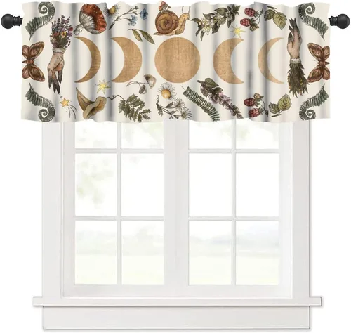 Vista 33 de Cenefa Floral Boho, Cenefa de Flores Mandala Bohemia con Hojas Tropicales, Cenefa de Bolsillo para Barra, Cenefa Oscura para Ventana para Sala