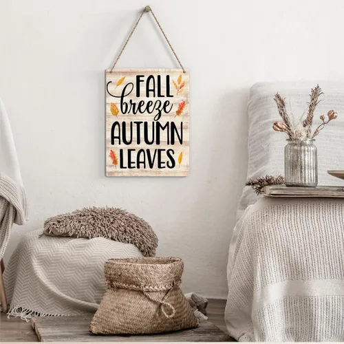 Vista 3 de Letrero de madera retro de otoño para decoración de otoño de cosecha de calabaza, letreros de madera rústicos para colgar en el hogar, arte de pared