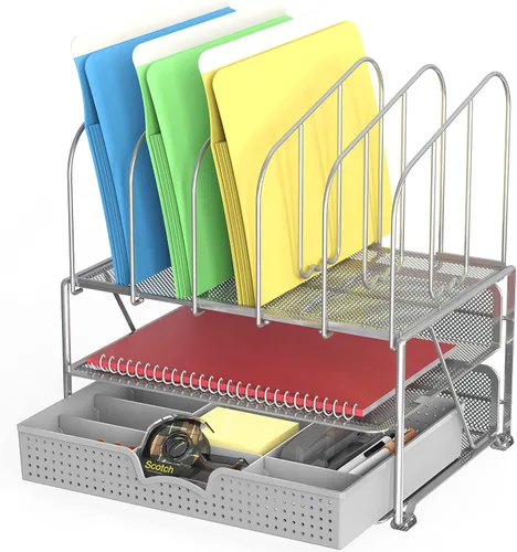 Vista 6 de Organizador de escritorio DecoBros de malla, con doble bandeja y 5 divisiones superiores, Negro