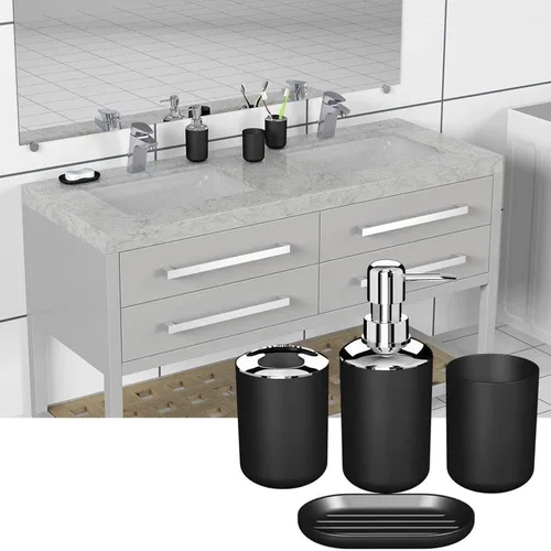 Vista 5 de Juego de 4 accesorios de baño, con dispensador de jabón, botella, cepillo de dientes y soporte para pasta de dientes, taza para cepillos de dientes