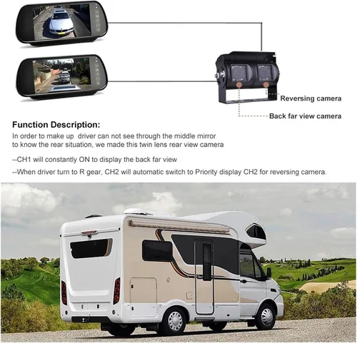 Vista 3 de Reversing Camera Car Rear View Camera System with 7 Inch Monitor Backup Camera Monitor Kit Dual Ccd Lens Reverse Camera Replacement for OEM Mount