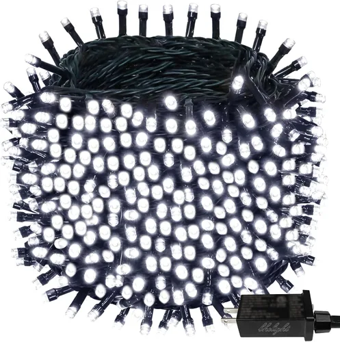 Vista 22 de Tira de luces de Navidad conectables de 100 LED de 42 pies, 13 modos, para interiores y exteriores, cable verde extensible, luces blancas frías