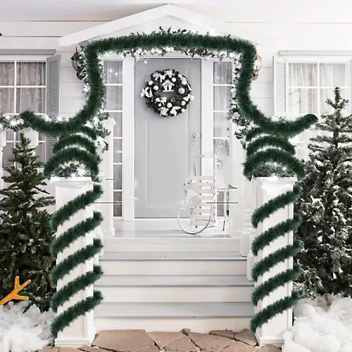 Vista 6 de Guirnalda Verde de Navidad de 50 Pies Guirnalda de Vegetación Artificial para Decoraciones de Árbol de Navidad, Decoración Navideña para Hogar