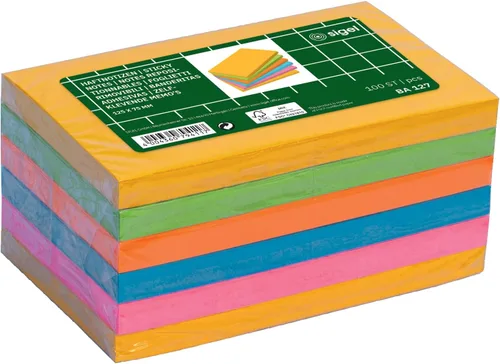 Vista 4 de SIGEL BA127 - Notas adhesivas rectangulares, 80% superficie adhesiva, 4.9 x 3.0 in, 5 colores, 6 blocs x 100 hojas