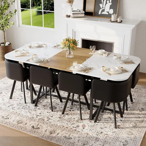 Vista 14 de Juego de mesa de comedor redonda de 39.5 pulgadas para 4, juego de mesa de comedor de 5 piezas con 4 sillas plegables, juego de sillas de mesa