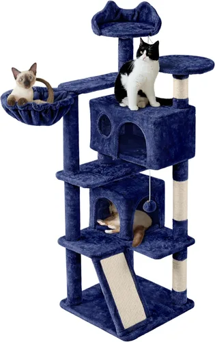 Vista 11 de YAHEETECH - Torre para gatos de 55 pulgadas, con varios niveles y una rampa completa cubierta de cuerda de sisal para ayudar a la relajación u