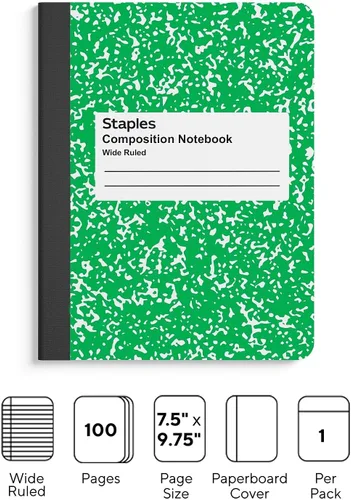 Vista 3 de Staples 639654 Cuaderno de composición de 9.75 pulgadas x 7.5 pulgadas de ancho con rayas 100 Sh. Verde