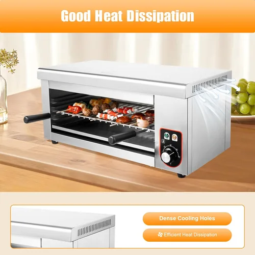 Vista 6 de Parrilla eléctrica de queso, 1500 W, 110 V, asador de salamandra con estante ajustable, máquina de fusión de queso de acero inoxidable para derretir