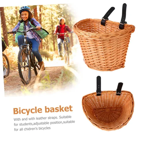 Vista 5 de INOOMP Small Bike Basket Detachable Handmade Front Handlebar Storage for Boy Girl Natural Willow Material for Outdoor Cycling and Daily Use