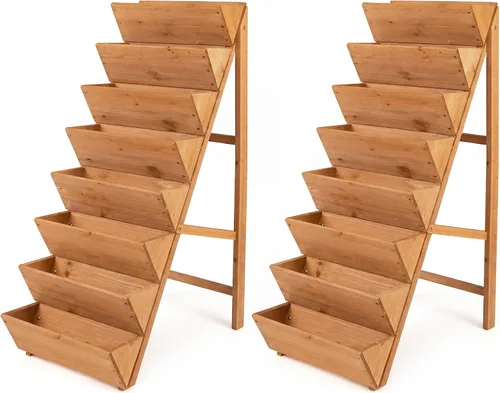 Vista 7 de Giantex Cama de jardín vertical elevada de madera de 5 niveles, soporte independiente para plantas con patas para hierbas, verduras y frutas, maceta